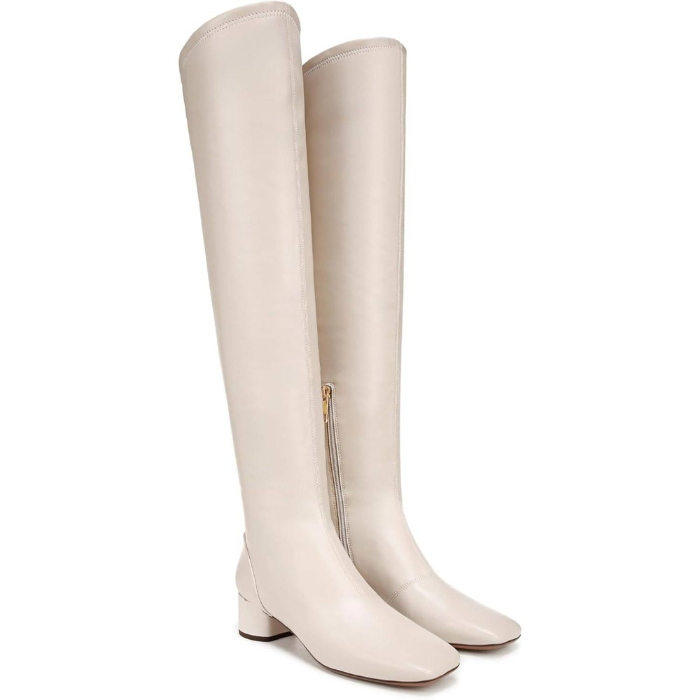 New Franco Sarto Over the Knee Boots 7 Square Toe Cream Block Heel Mod Go-Go